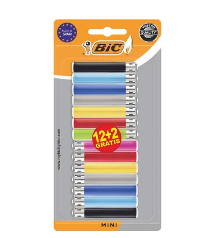 Bic Mini Flint Lighters - Assorted Colours (Pack of 14)