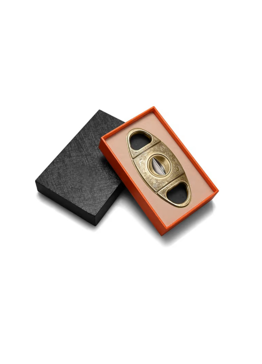 Gold engraved V cut cigar cutter