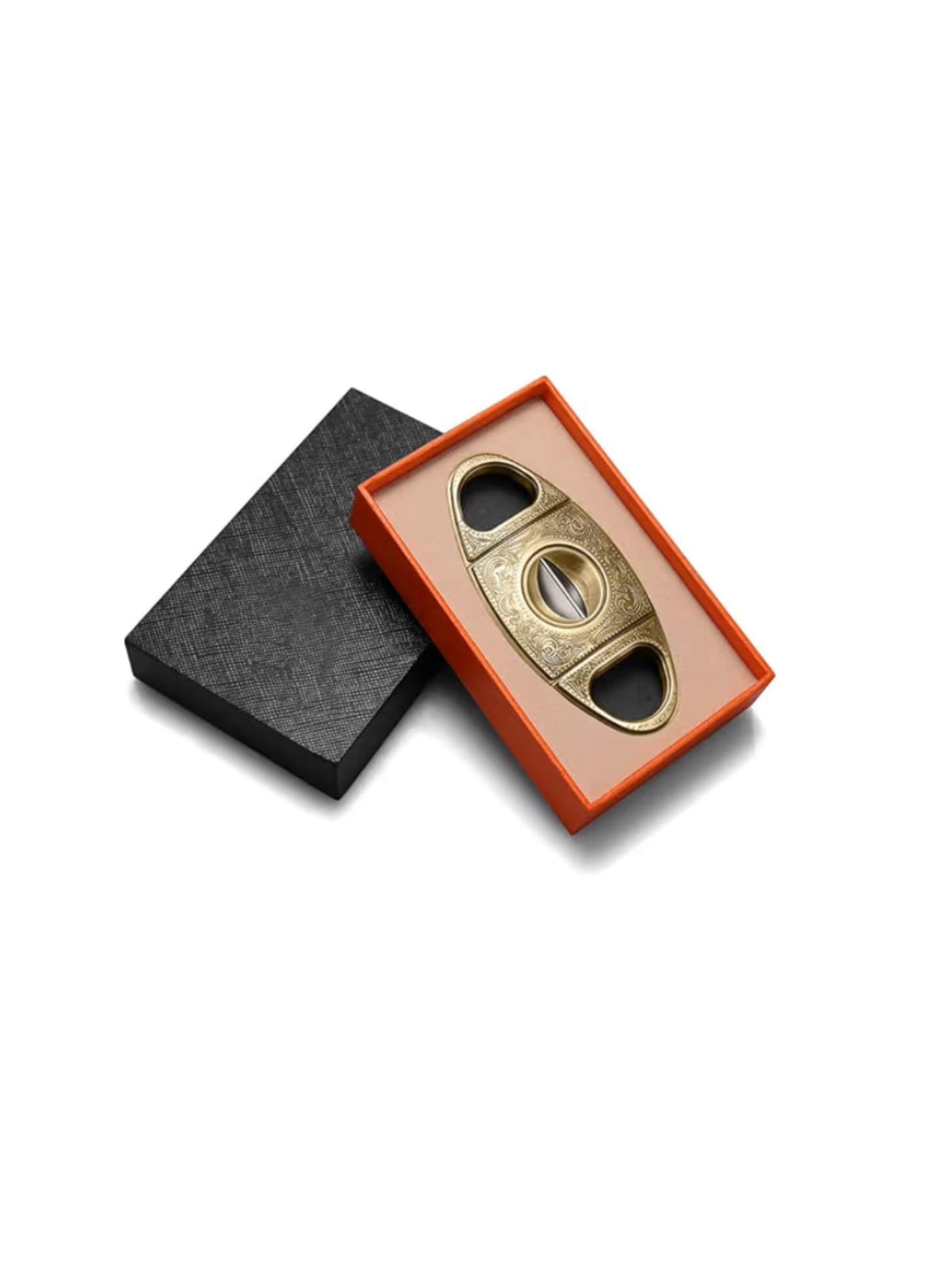 Gold engraved V cut cigar cutter